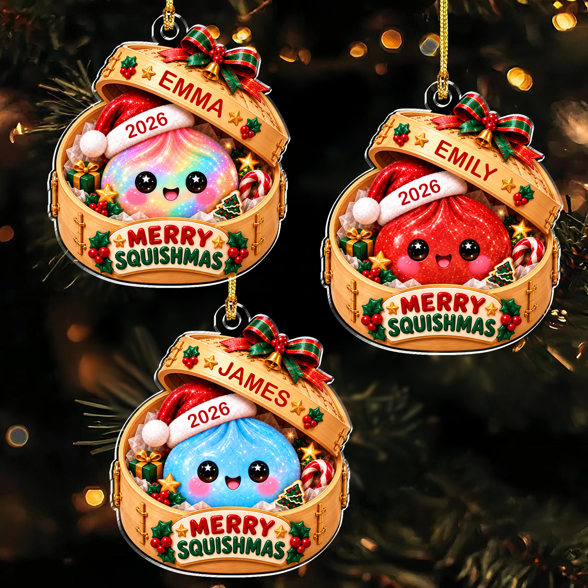 Custom Glitter Dumpling Merry Squishmas Acrylic Ornament TH10 171429