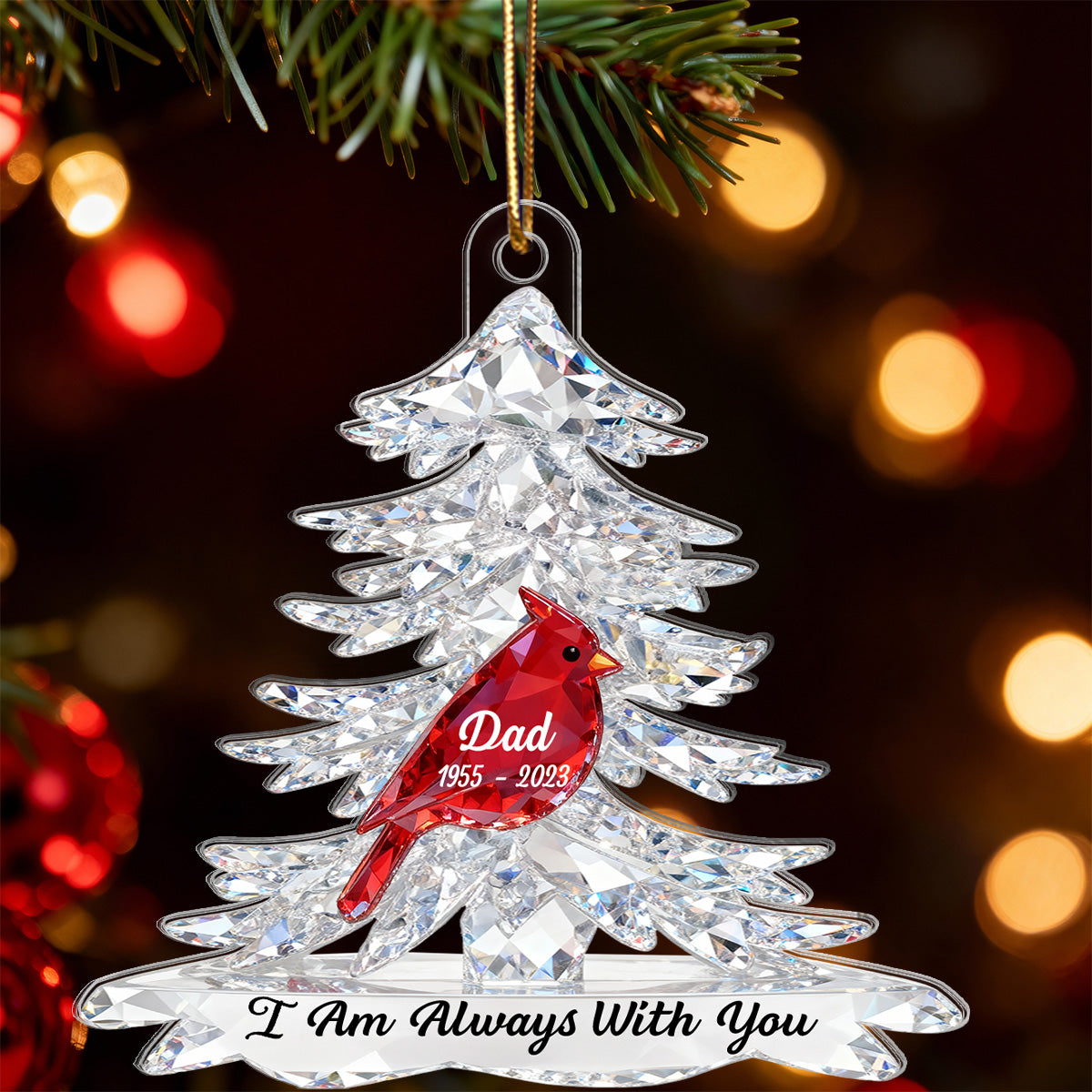 Heartwarming Cardinals Memorial Always With You 2D Flat Printed - Personalized Acrylic Ornament - Remembrance Gift, Sympathy Gift For Whole Family, Extended Family