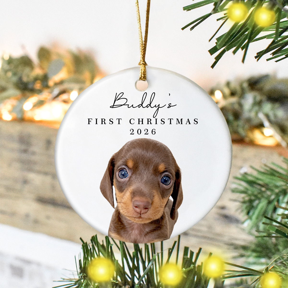 Custom Dog Photo & Name First Christmas Ceramic Ornament HO82 903980