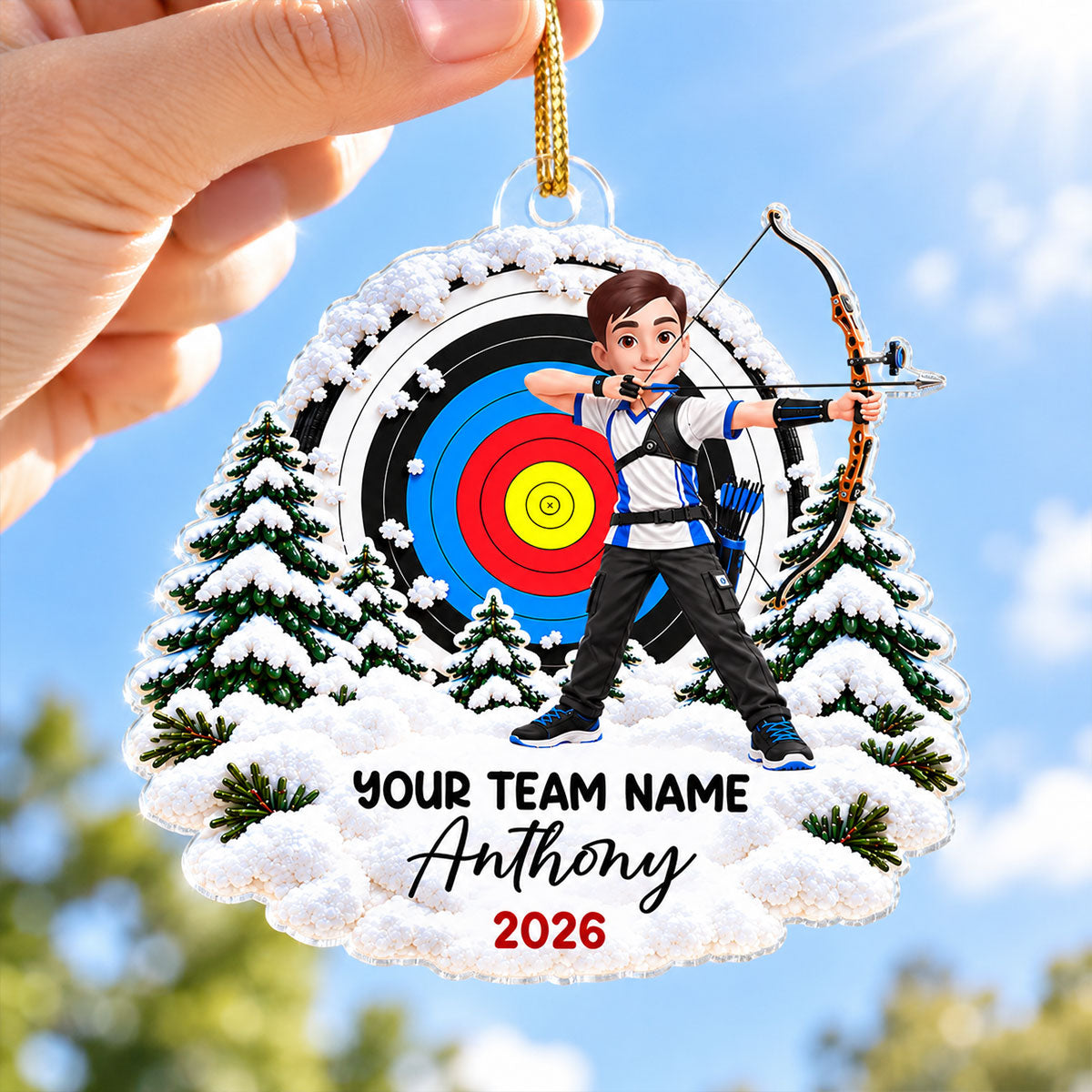 Proud Archer Custom Name And Team Name - Personalized Acrylic Ornament - Christmas Gift For Archery Lovers, Son, Daughter, Grandkids