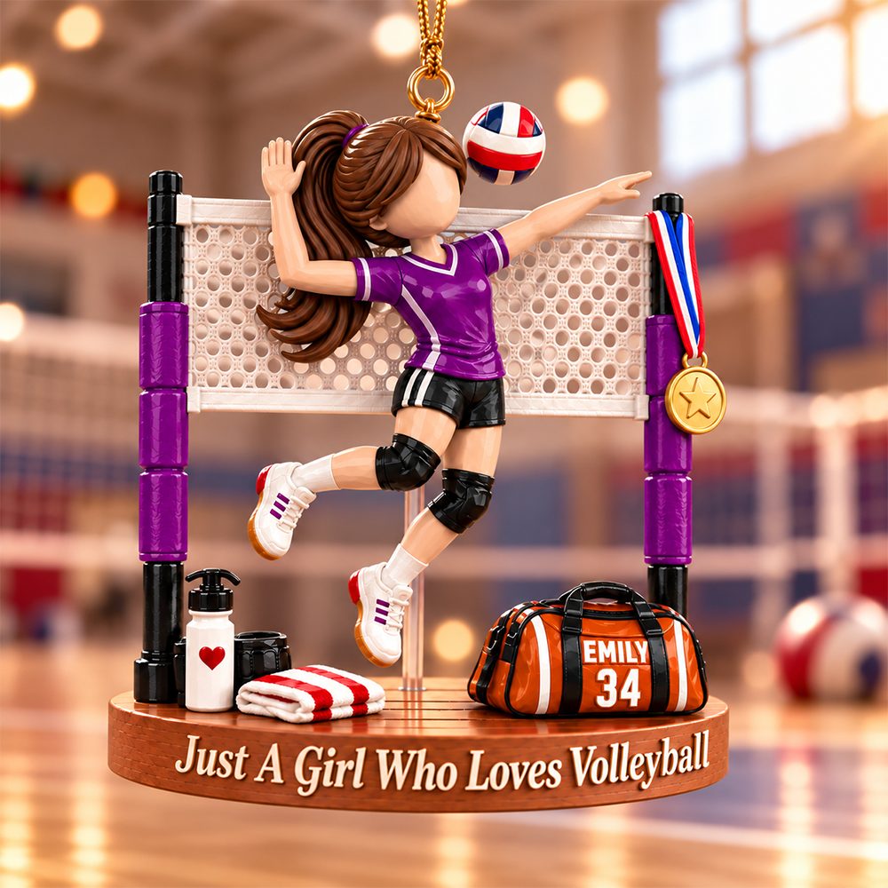 Personalized Volleyball Player Christmas Ornament, Custom Name, Number & Uniform Colors, Just a Girl Who Loves Volleyball Gift