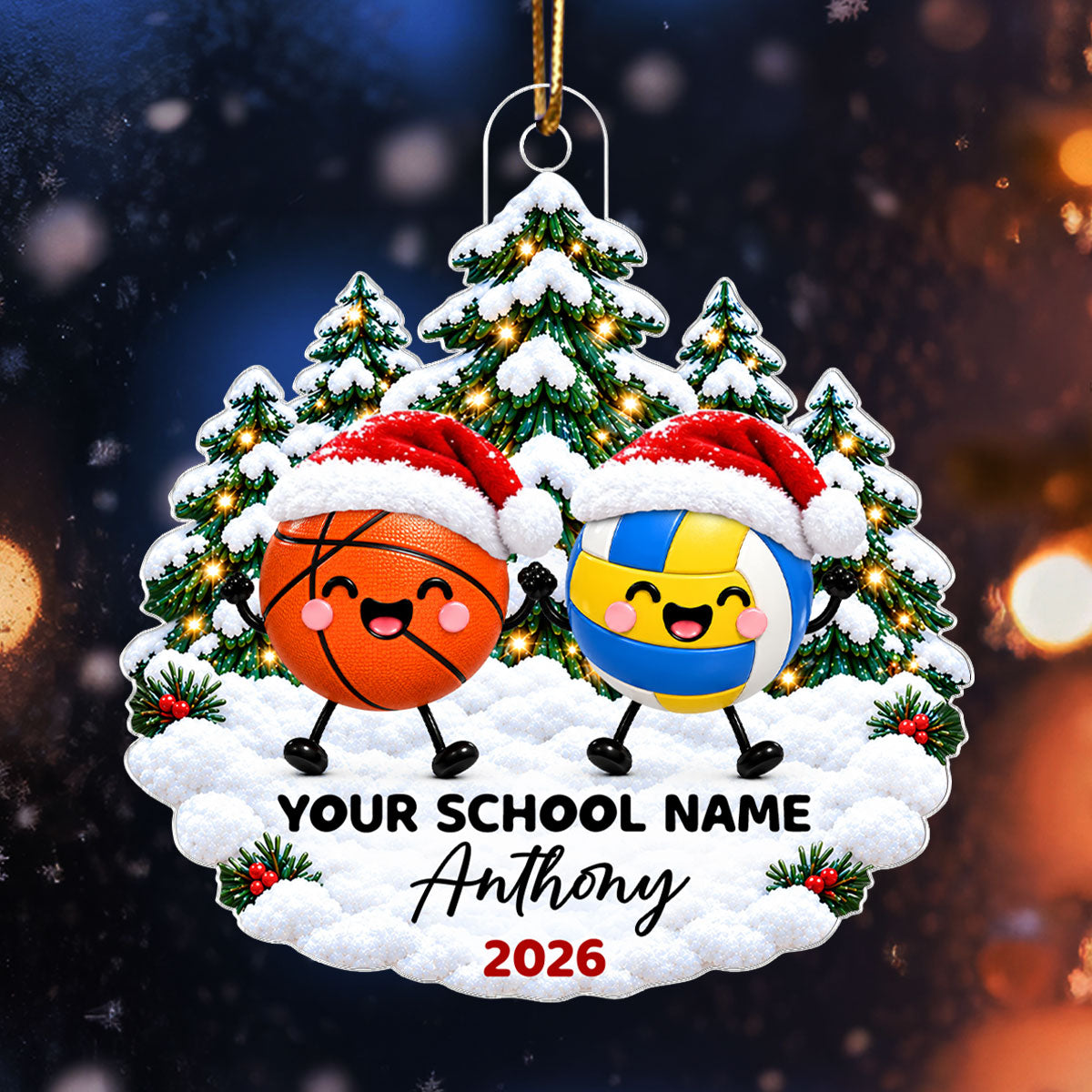 Cute Sports Soccer Football Baseball Volleyball Christmas – Personalized Acrylic Ornament - Christmas Gift For Kids, Grandkids