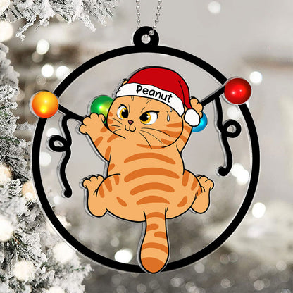 Cat Swinging Christmas Lights Personalized 2-Layer Acrylic Ornament, Christmas Decoration