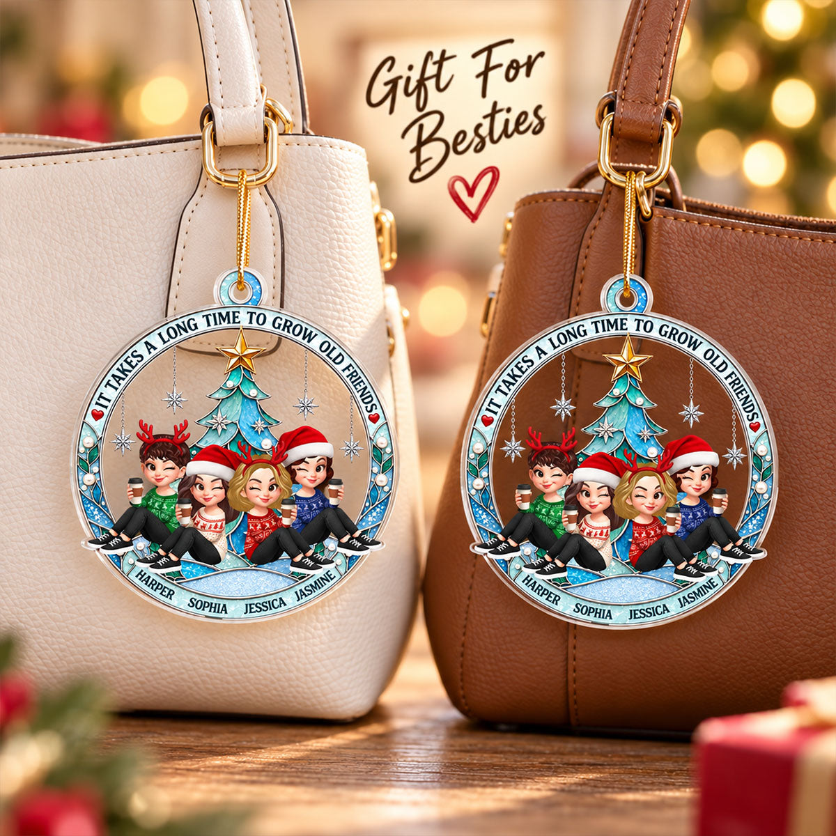 Stained Glass Christmas Tree Grow An Old Friends - Personalized Acrylic Ornament