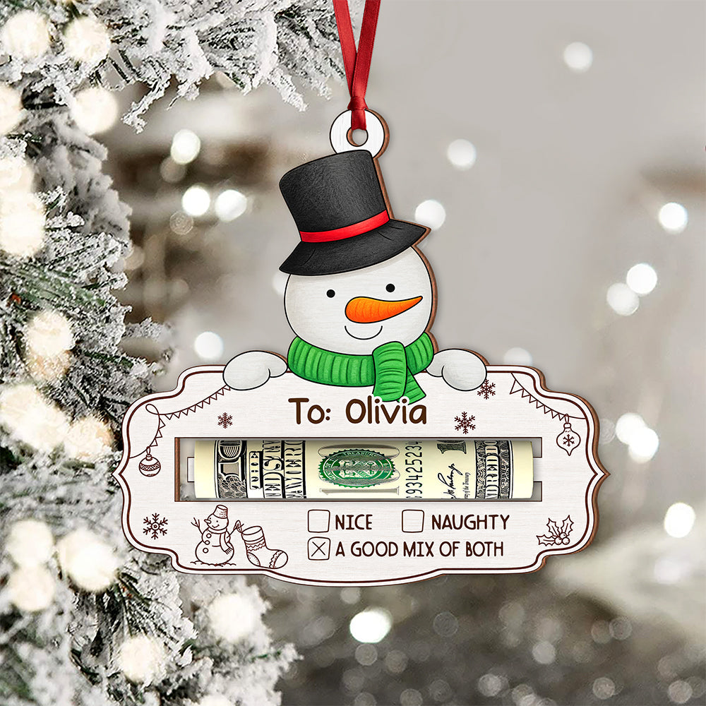 Custom Name And Character Christmas Wooden Money Holder Ornament, Personalized Holiday Cash Gift For Family TH10 171231