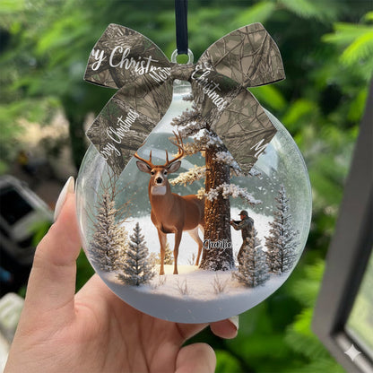 Christmas Gift For Hunters - Personalized Hunting Snow Globe Ornament With Bow