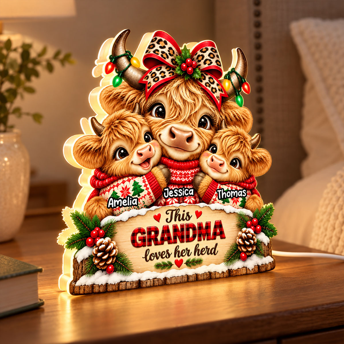 This Grandma Loves Her Herd - Personalized Light Box - Heartfelt Christmas Gift for Grandma