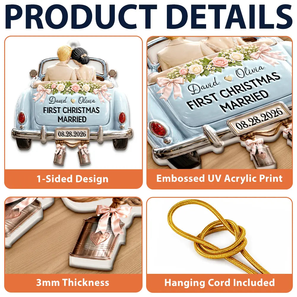 First Christmas Gift For Newlyweds - Personalized Mr And Mrs Names Just Married Car Embossed Ornament