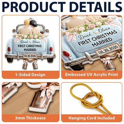 First Christmas Gift For Newlyweds - Personalized Mr And Mrs Names Just Married Car Embossed Ornament