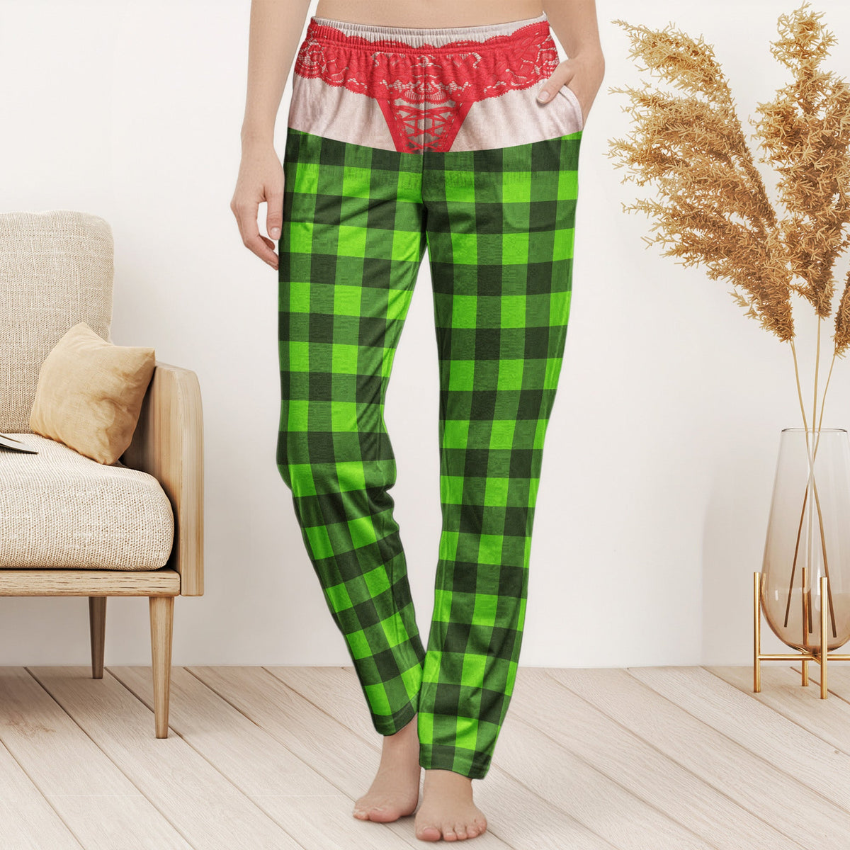 Custom Funny Pajama Pants, Novelty Thong Pajamas Christmas - Personalized Lounge Pants