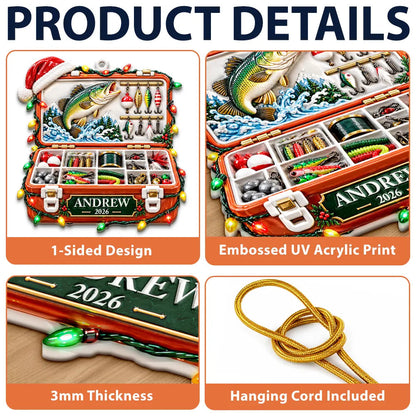 Christmas Gift For Fisherman - Personalized Fishing Tackle Box Embossed Ornament