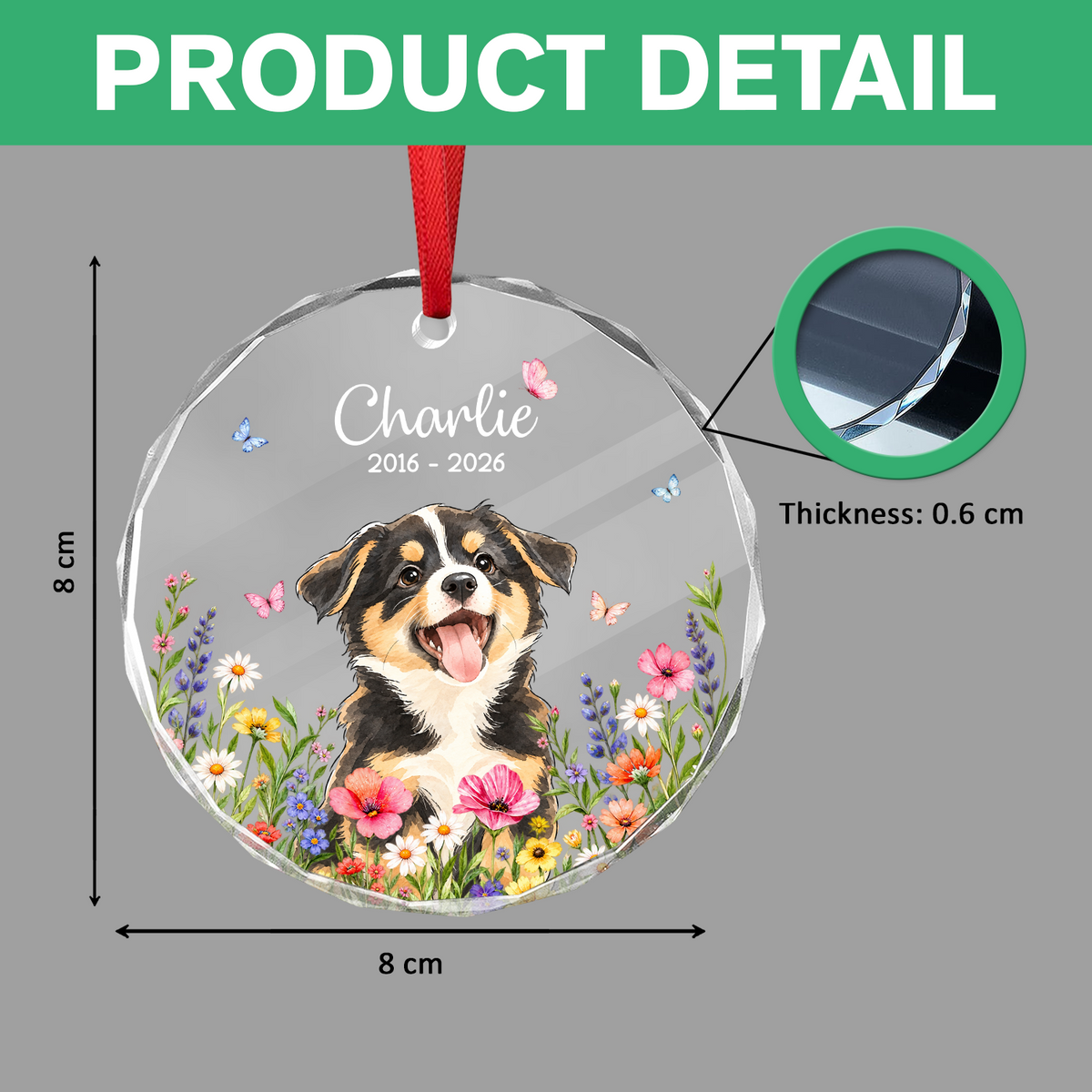 Custom Dog Photo & Name Keepsake Memorial Glass Ornament HO82 903978