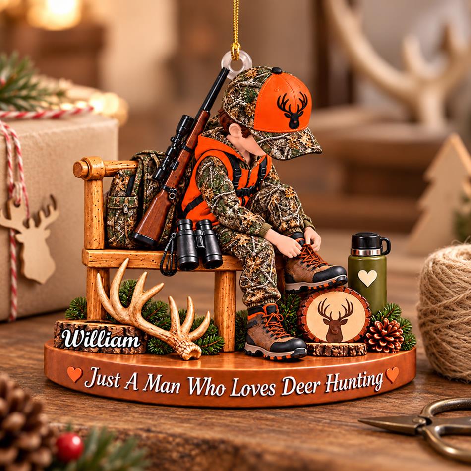 Personalized Hunting Ornament Just A Boy Who Loves Hunting Custom Name Christmas Ornament Gift for Hunter  H2511