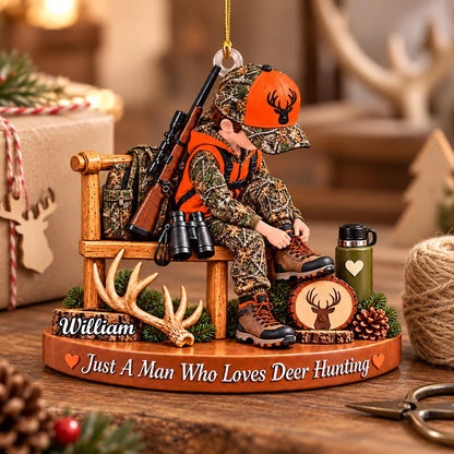 Personalized Hunting Ornament Just A Boy Who Loves Hunting Custom Name Christmas Ornament Gift for Hunter  H2511