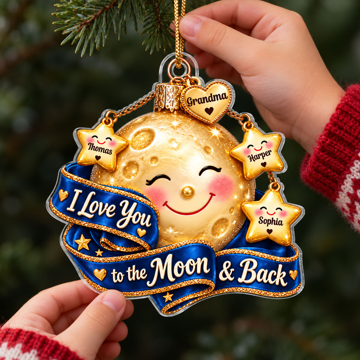 Grandma Grandkids Moon & Stars 2D Flat - Personalized Acrylic Ornament - Christmas Gift For Grandma