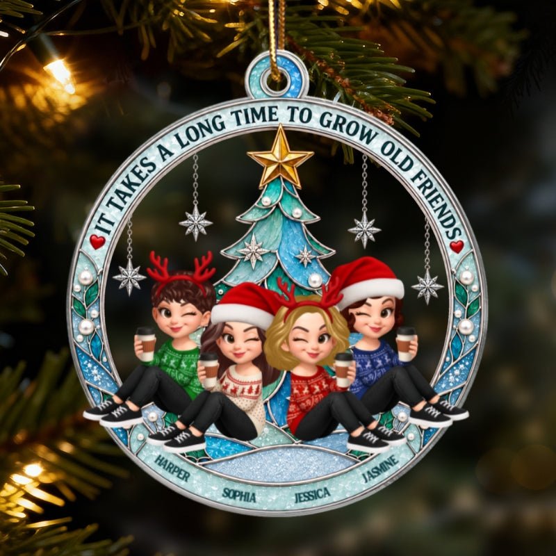 Stained Glass Christmas Tree Grow An Old Friends - Personalized Acrylic Ornament