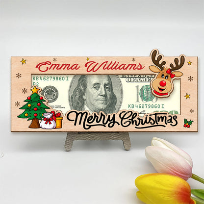 Customized Merry Christmas Cash Wood Money Holder Gift Box For Holiday CH07 180750