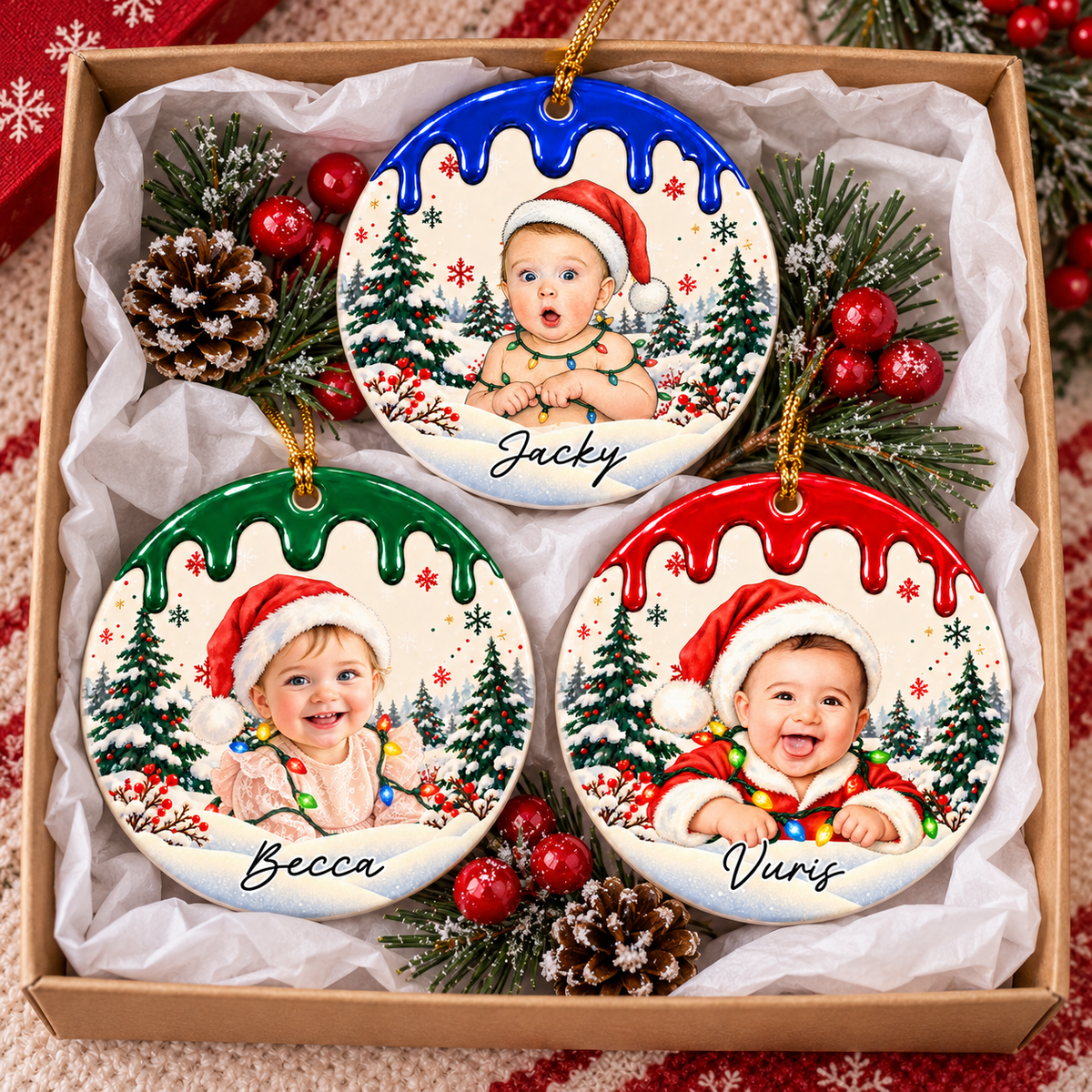 Custom Photo Christmas Portrait Gifts - Personalized Christmas Ornament - Little Hearts Full Of Joy