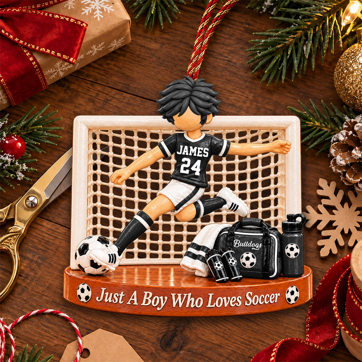 Just A Boy Who Loves Soccer, Personalized Soccer Ornament, Custom Player Name Gift, Gift For Soccer Players Na02