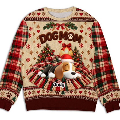 Custom Christmas Sweatshirt for Dog Mom, Dog Dad • Sleeping Dog - Personalized All-Over-Print Sweatshirt
