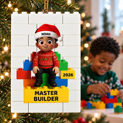 Little Kid Master Builder - Personalized Building Blocks Ornament - Christmas Gift For Kids, Son, Grandson, Daughter, Granddaughter
