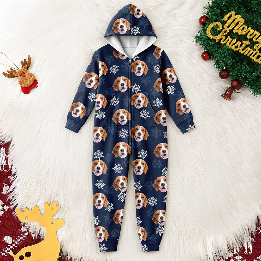 Custom Dog Photo Snow Pattern Christmas Onesie Pajamas Gift For Pet Lovers CH07 180756