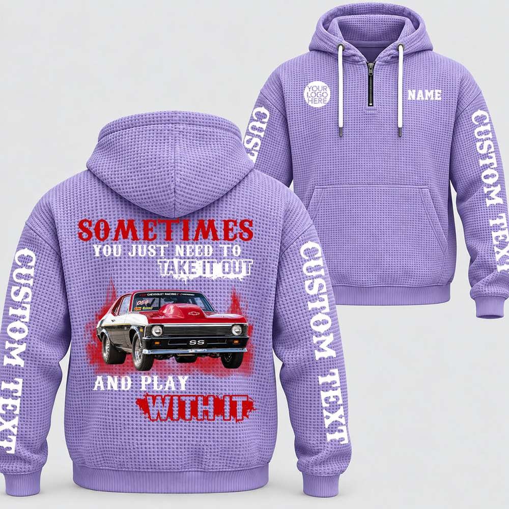 Take It Out & Play - Personalized Classic Car Photo Quarter Zip Hoodie - Gift For Car Lovers A2110