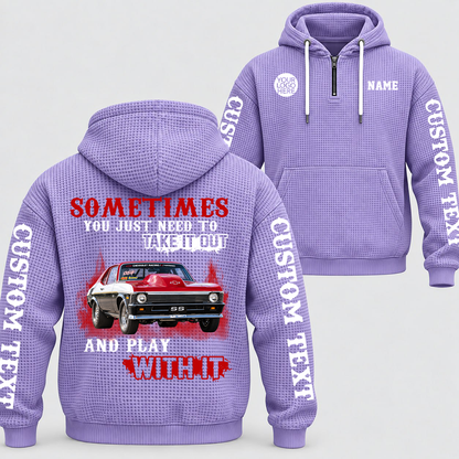 Take It Out & Play - Personalized Classic Car Photo Quarter Zip Hoodie - Gift For Car Lovers A2110