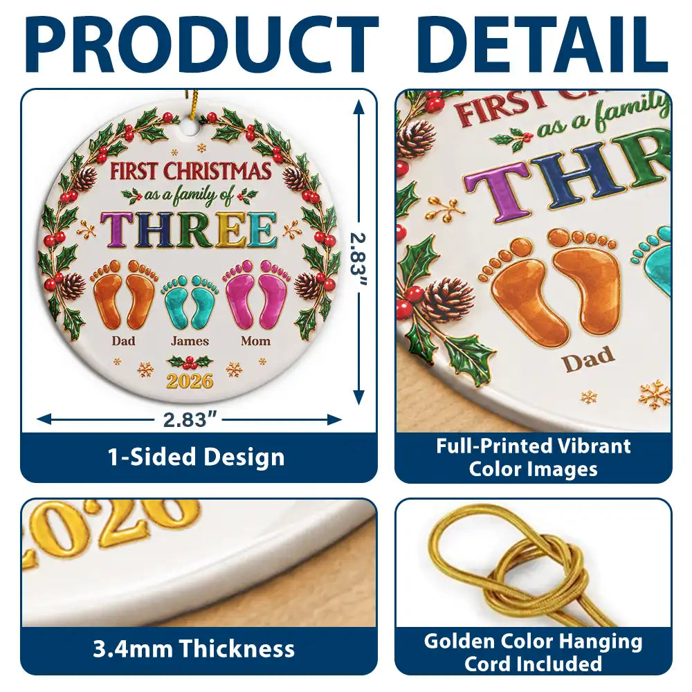 Christmas Gift For New Parents - Personalized Our First Christmas As A Family Ceramic Ornament