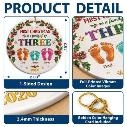 Christmas Gift For New Parents - Personalized Our First Christmas As A Family Ceramic Ornament
