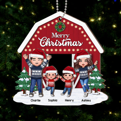 Christmas Farm House Family Decor Gift Personalized 2-Layer Wooden Ornament