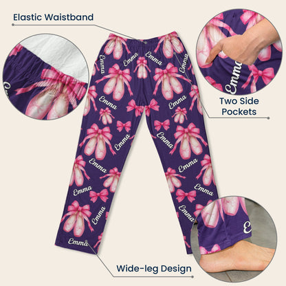 Coquette Bow Ballet Custom Name, Number Gift For Ballet Lover,Ballerina - Personalized Lounge Pants