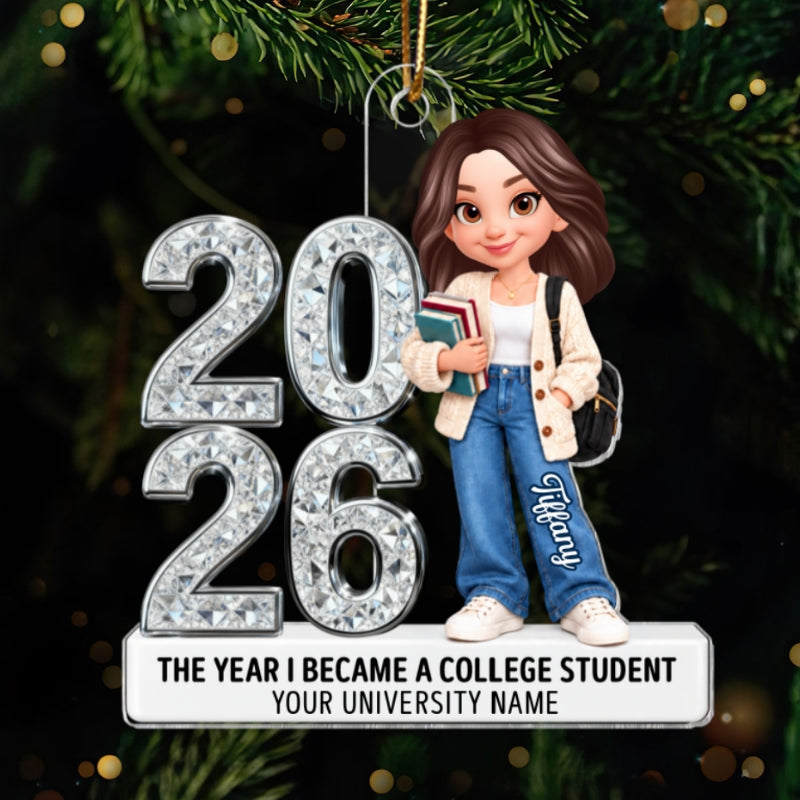 The Year I Became A College Student - Personalized Acrylic Ornament - Christmas Gift For College Students, Freshmen, Son, Daughter