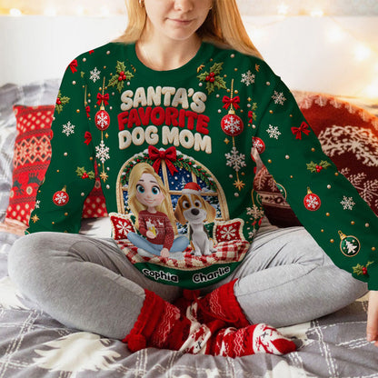 Custom Christmas Sweatshirt for Dog Mom, Dog Dad • Favorite Dog Mom - Personalized All-Over-Print Sweatshirt