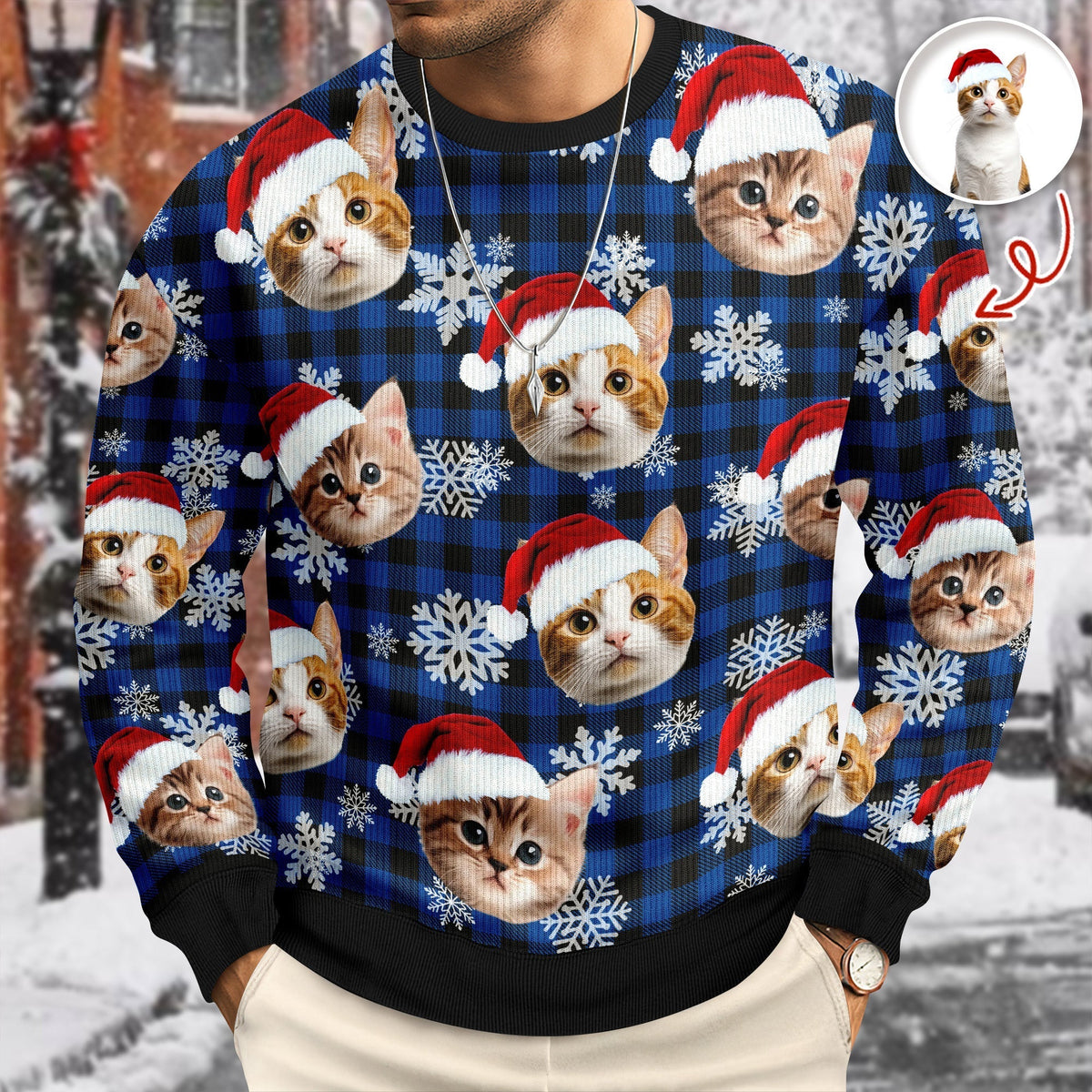 Custom Funny Cat Face Ugly Sweater Christmas Gift HA75 897210