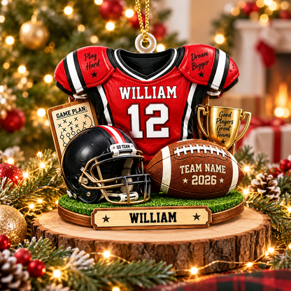 Personalized Football Ornament 2026, Custom Jersey & Helmet Keepsake Vr2