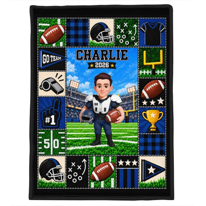 Football Star Custom Name And Number - Personalized Fleece Blanket - Gift For Football Players, Grandkids, Boys, Girls