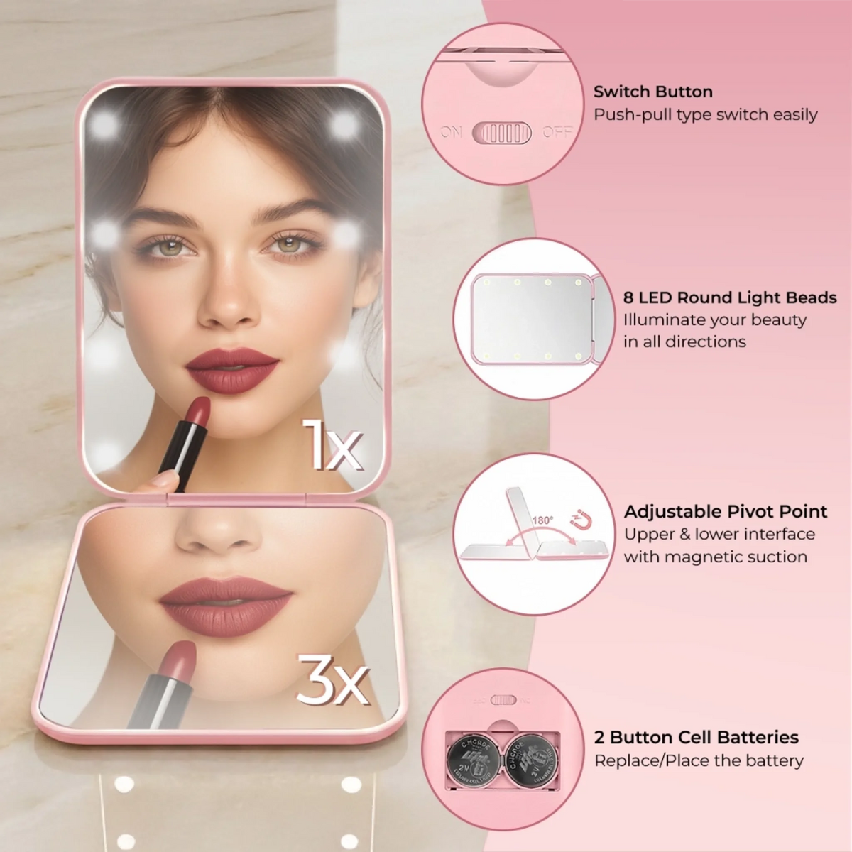 Custom Photo Illustrated Girl Gifts For Women - Personalized LED Compact Makeup Mirror