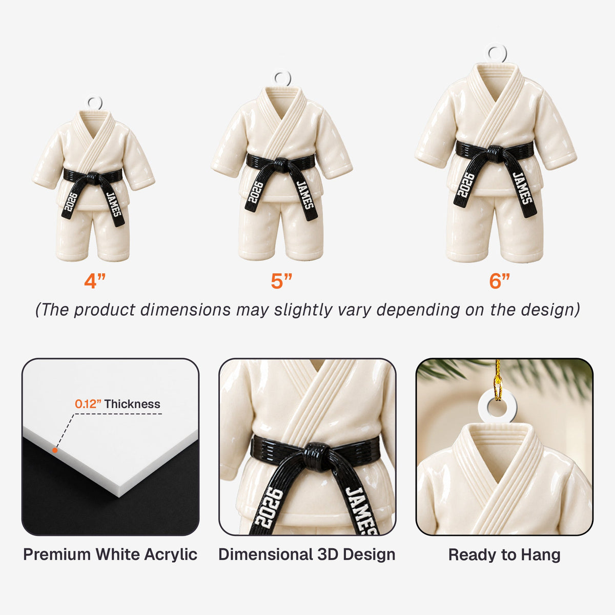 Karate Kid - Custom Name Belt & Name - 3D Printed - Personalized Ornament