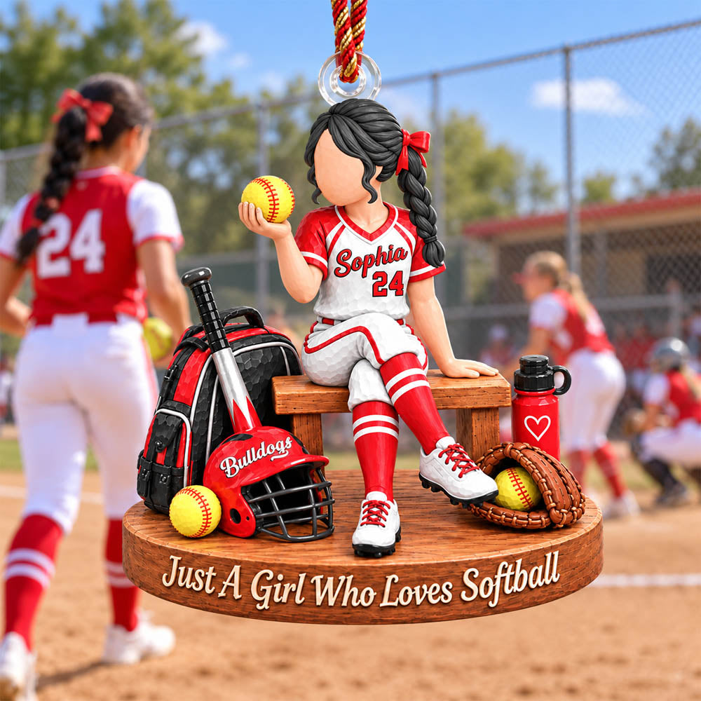 Just A Girl Who Loves Softball, Personalized Softball Ornament, Custom Player Name Gift, Gift For Softball Players Softball Lover MI209
