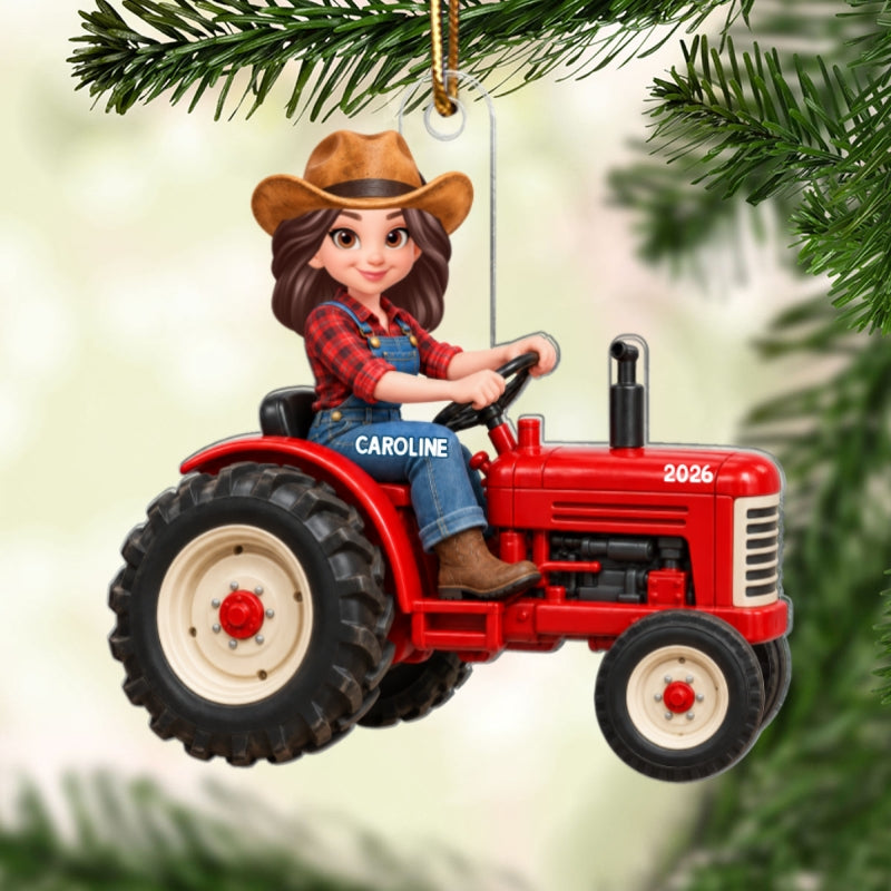 Farmer On Tractor 2D Flat - Personalized Acrylic Ornament - Christmas Gift for Farmer