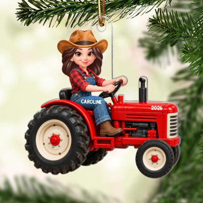 Farmer On Tractor 2D Flat - Personalized Acrylic Ornament - Christmas Gift for Farmer
