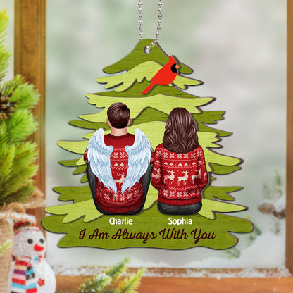 Rustic Red Cardinal I Am Always With You Personalized Christmas 2-Layer Wooden Ornament