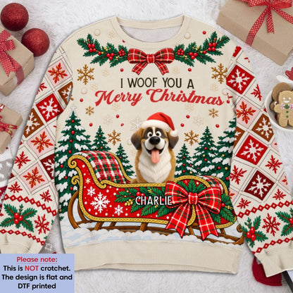 Custom Christmas Sweatshirt for Dog Mom, Dog Dad • We Woof You A Merry Christmas - Personalized All-Over-Print Sweatshirt