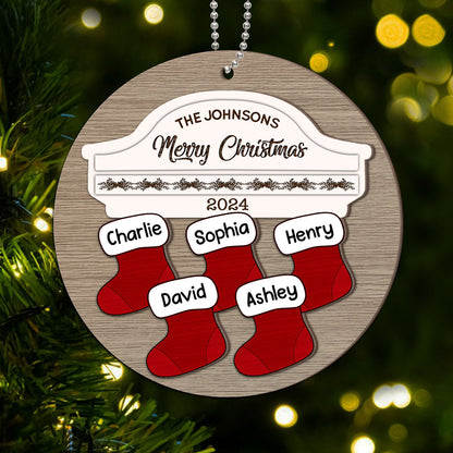 Family Name Stocking Christmas Decor Personalized 2-Layer Wooden Ornament