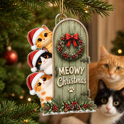 Meowy Christmas Cute Cats Peeking - Personalized Acrylic Ornament - Christmas Gift for Cat Lovers, Farmhouse Decor
