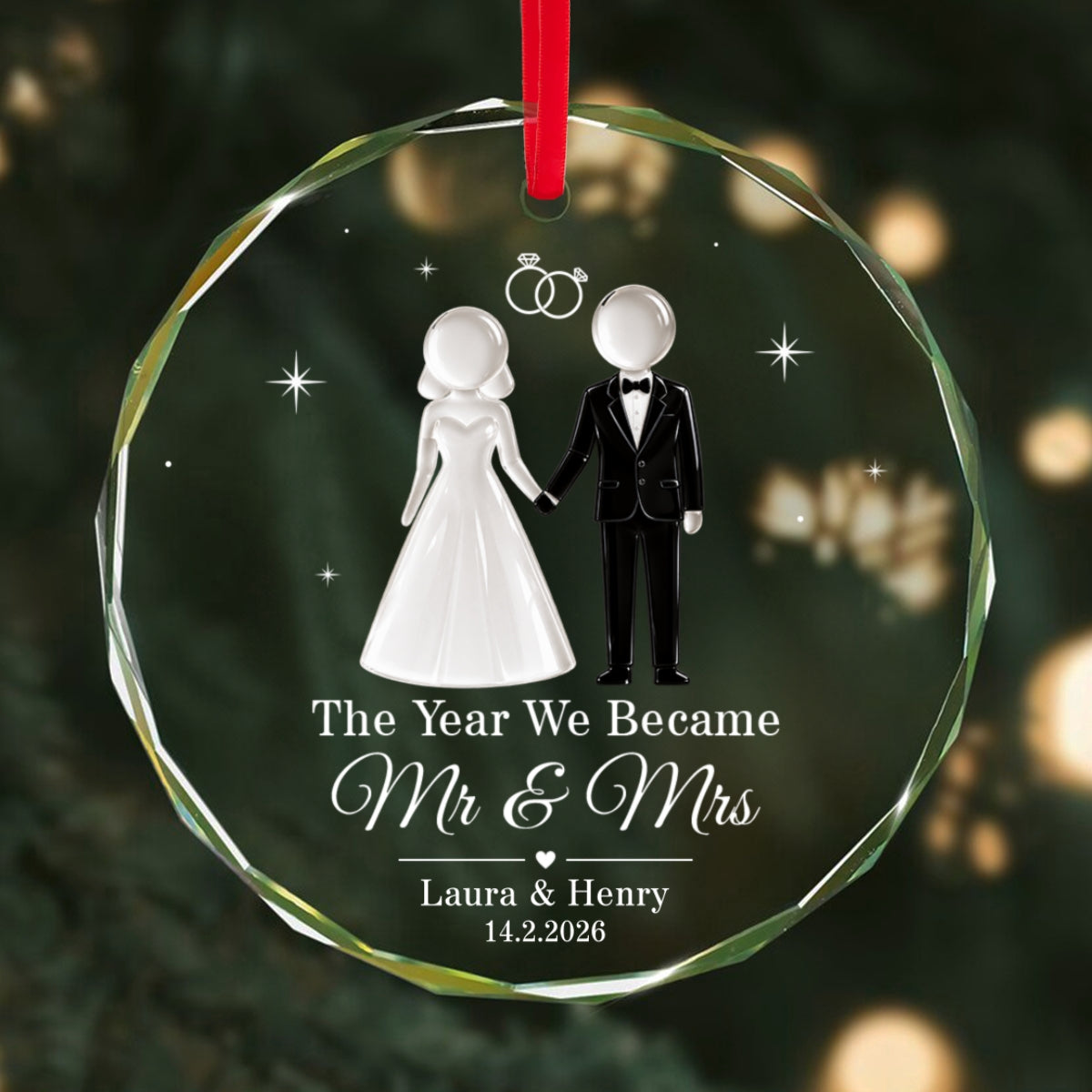 The Year We Became Mr & Mrs 2D Flat Printed - Personalized Glass Ornament - Wedding Gifts, First Christmas Keepsake For Couple