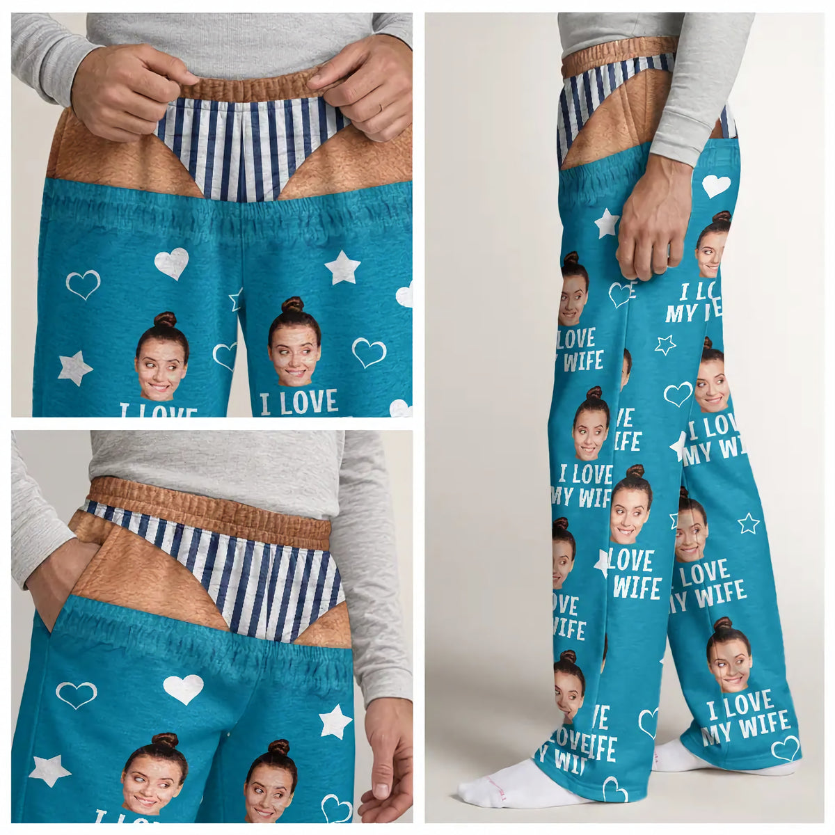 Custom Photo I Love My Wife Funny Underwear Gift For Husband - Personalized Pajama Pants