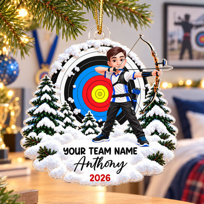 Proud Archer Custom Name And Team Name - Personalized Acrylic Ornament - Christmas Gift For Archery Lovers, Son, Daughter, Grandkids