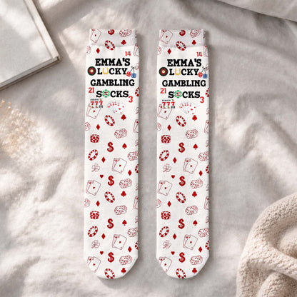 Lucky Gambling Socks, Lucky Poker Socks - Custom Name & Style - Personalized Socks